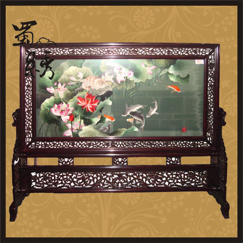 蜀绣礼品荷花猫鱼